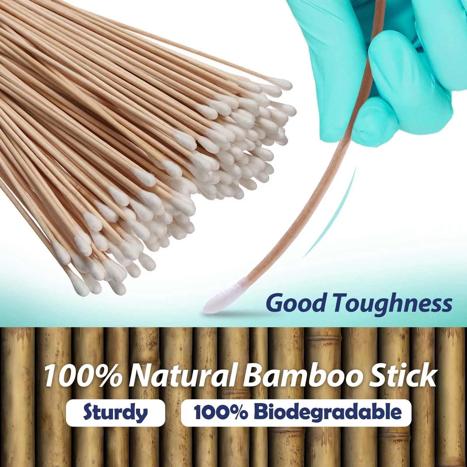 1000PCs 6" Inch Long Cotton Swabs with Bamboo Wooden Handles Cotton Tipped Applicator by VASTMED | Ideal for Application of Medication, Cleaning Skin, Arts and Crafts Remover Tool