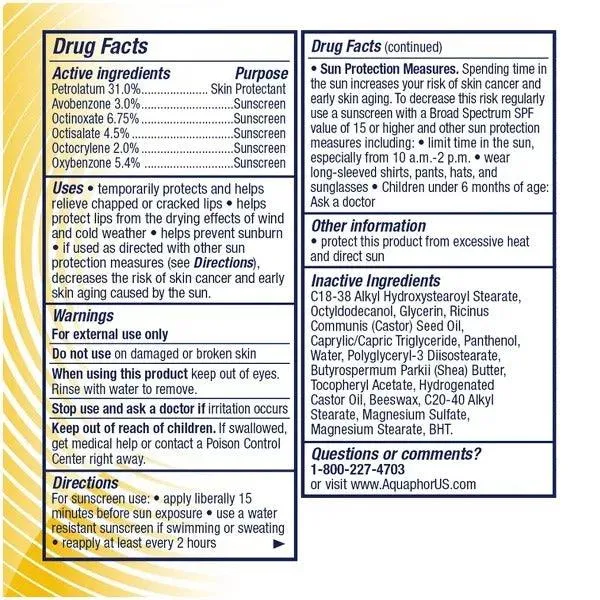 Aquaphor Lip Repair Stick   Sunscreen SPF 30 Lip Balm - 4.8 g