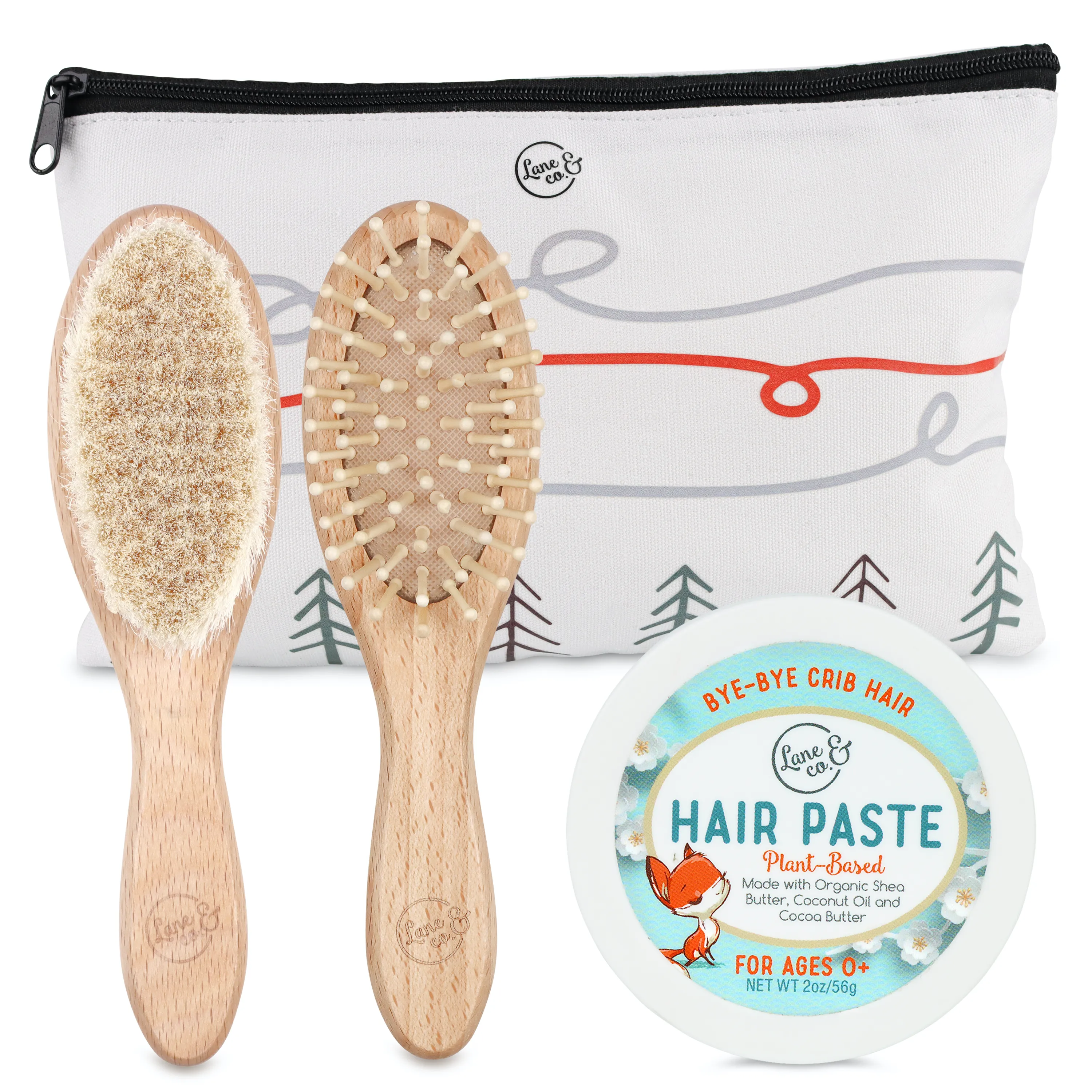 Baby / Toddler Hairstyling Set With Soft Bristle Hairbrush, Hard Bristle Hair Brush & Hair Paste