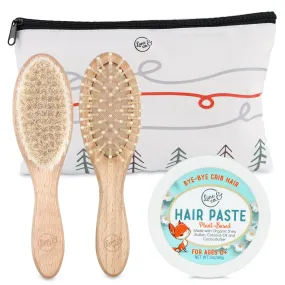 Baby / Toddler Hairstyling Set With Soft Bristle Hairbrush, Hard Bristle Hair Brush & Hair Paste