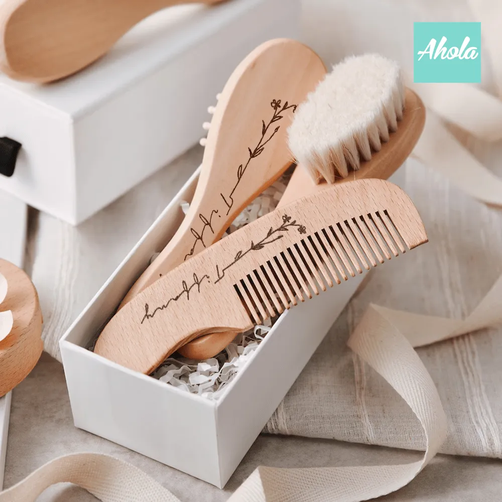 【Bouquet】Custom Wood Comb Grooming Set 刻字木梳禮盒套裝(一套3把)