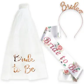 Bride to Be Veil, Tiara and Floral Sash Set Rose Gold