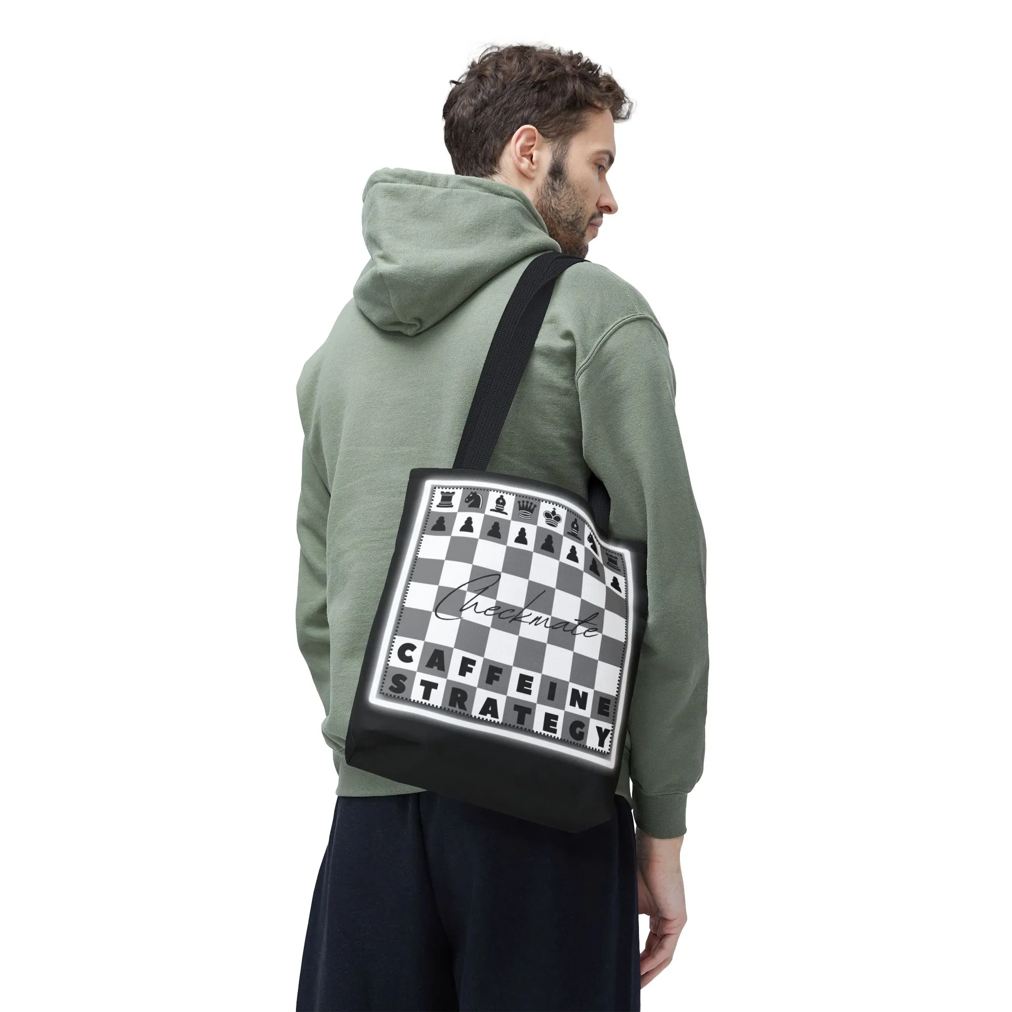 Chess Lover Black Tote Bag - Checkmate Coffee Strategy Gift, Stylish Chessboard Tote for Players, Unique Chess Accessories for Work & Travel