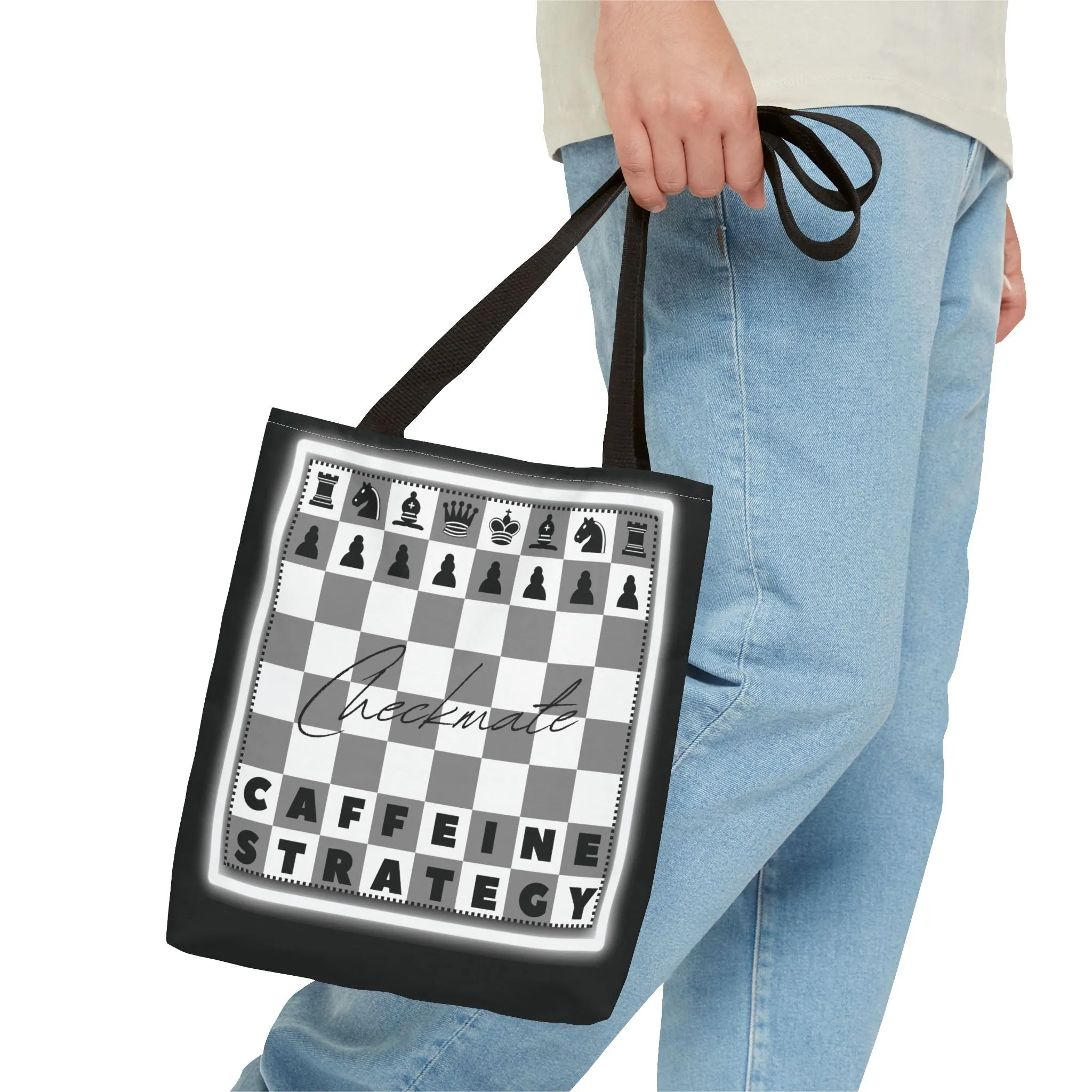 Chess Lover Black Tote Bag - Checkmate Coffee Strategy Gift, Stylish Chessboard Tote for Players, Unique Chess Accessories for Work & Travel