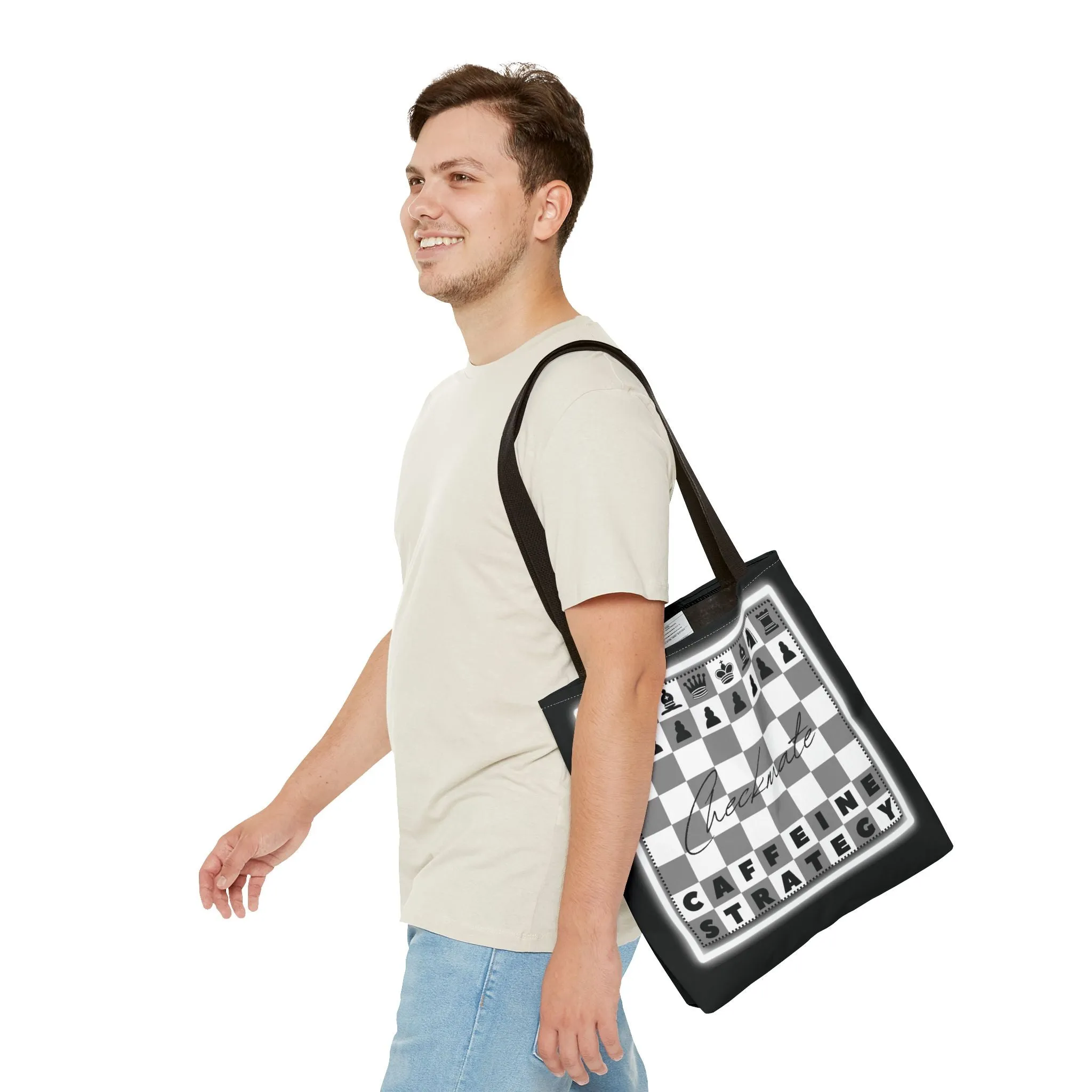 Chess Lover Black Tote Bag - Checkmate Coffee Strategy Gift, Stylish Chessboard Tote for Players, Unique Chess Accessories for Work & Travel
