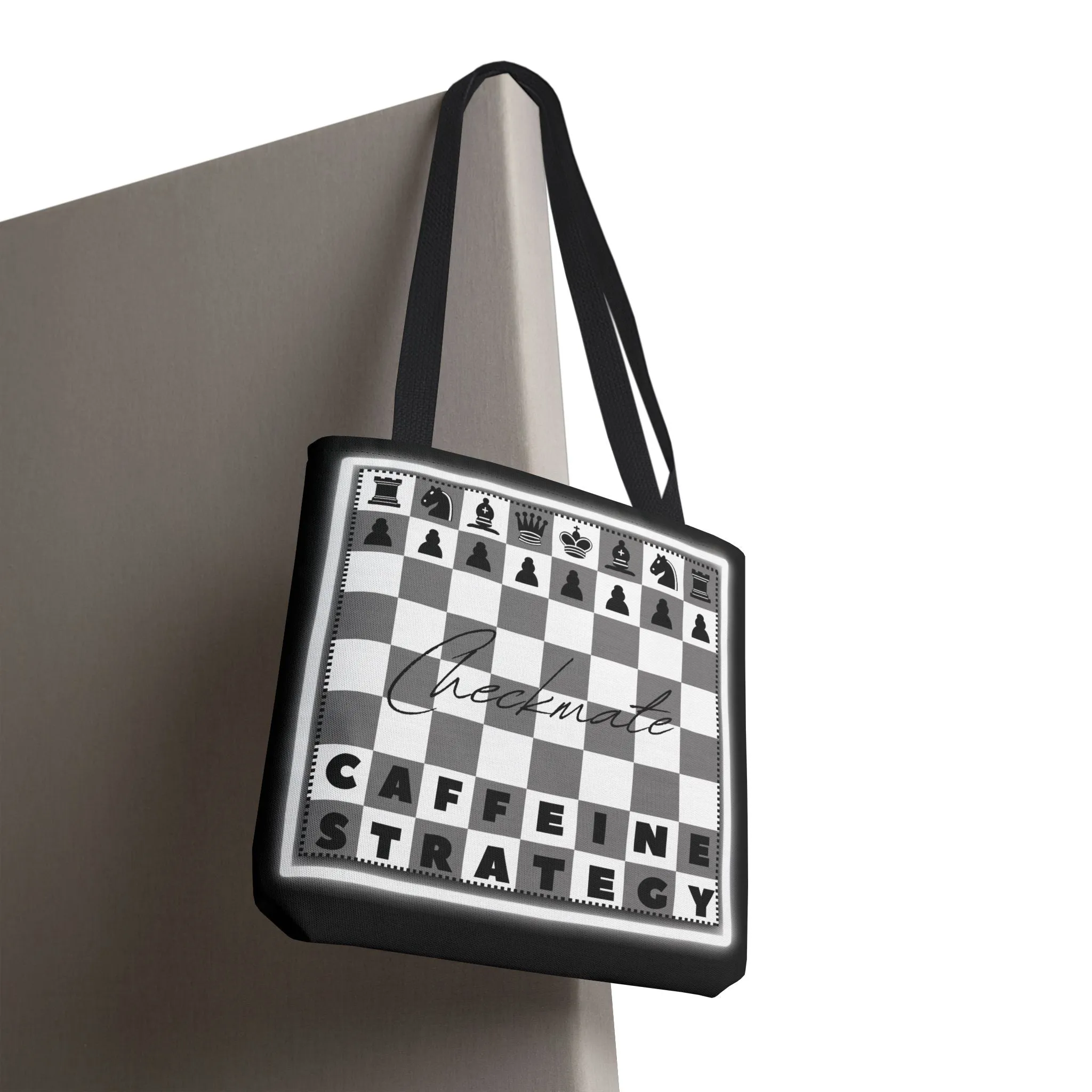 Chess Lover Black Tote Bag - Checkmate Coffee Strategy Gift, Stylish Chessboard Tote for Players, Unique Chess Accessories for Work & Travel