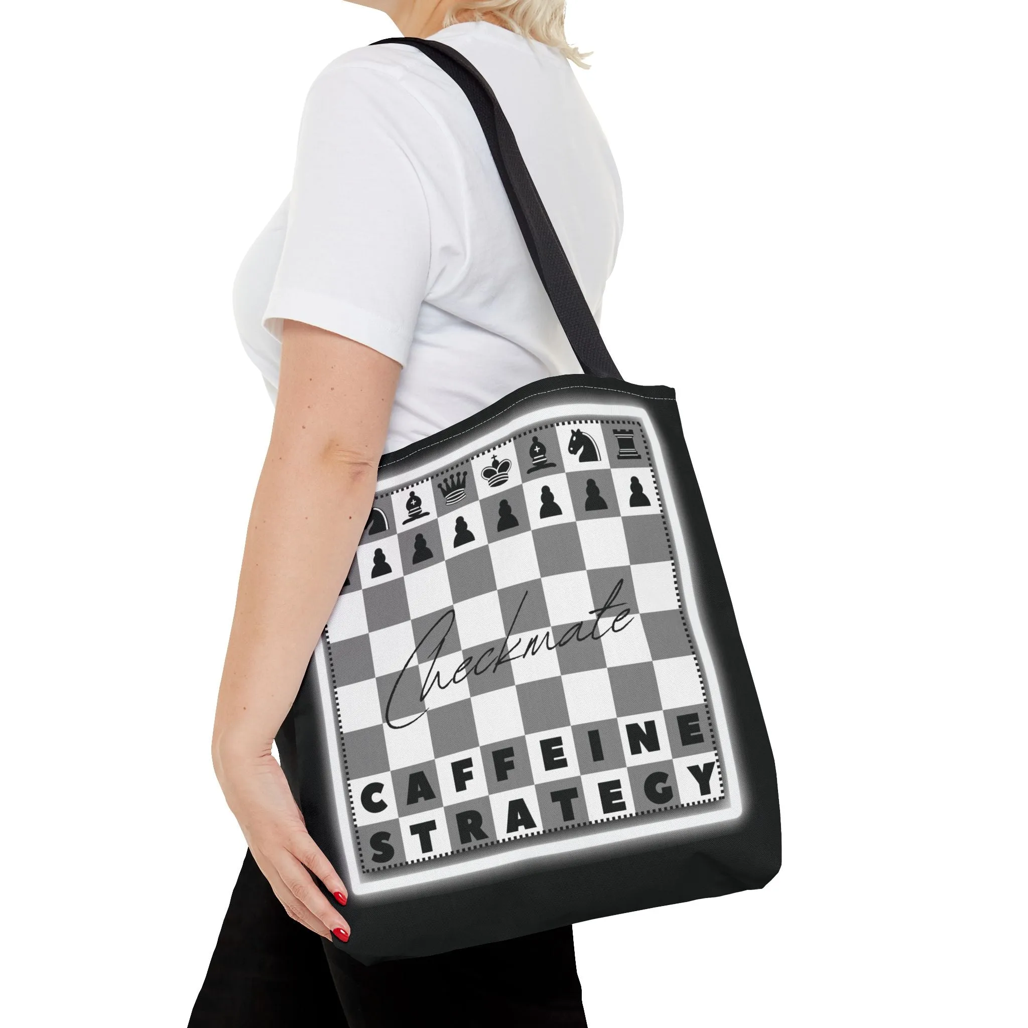 Chess Lover Black Tote Bag - Checkmate Coffee Strategy Gift, Stylish Chessboard Tote for Players, Unique Chess Accessories for Work & Travel