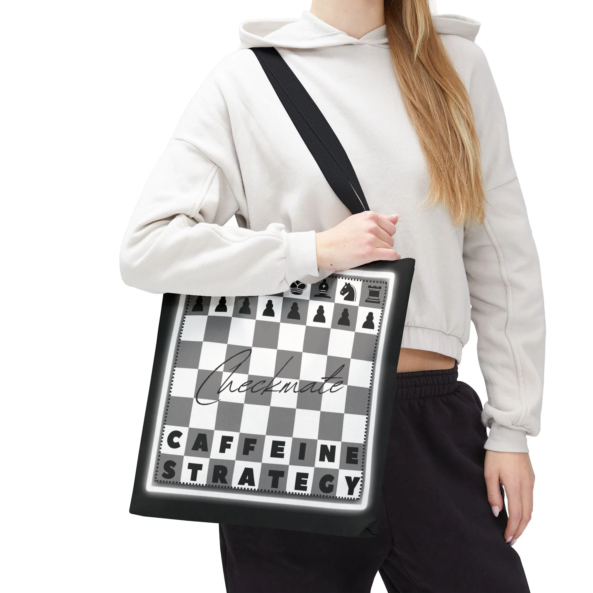 Chess Lover Black Tote Bag - Checkmate Coffee Strategy Gift, Stylish Chessboard Tote for Players, Unique Chess Accessories for Work & Travel