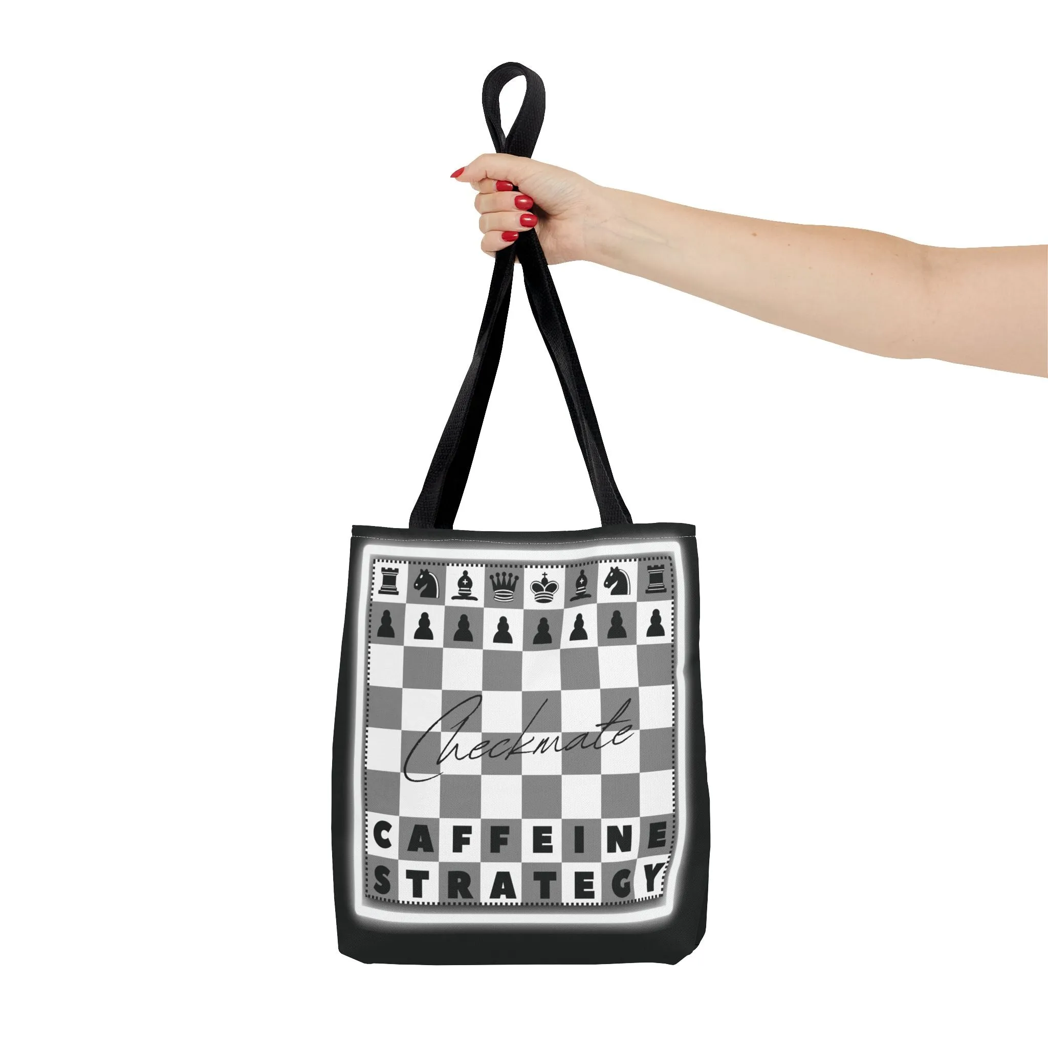 Chess Lover Black Tote Bag - Checkmate Coffee Strategy Gift, Stylish Chessboard Tote for Players, Unique Chess Accessories for Work & Travel