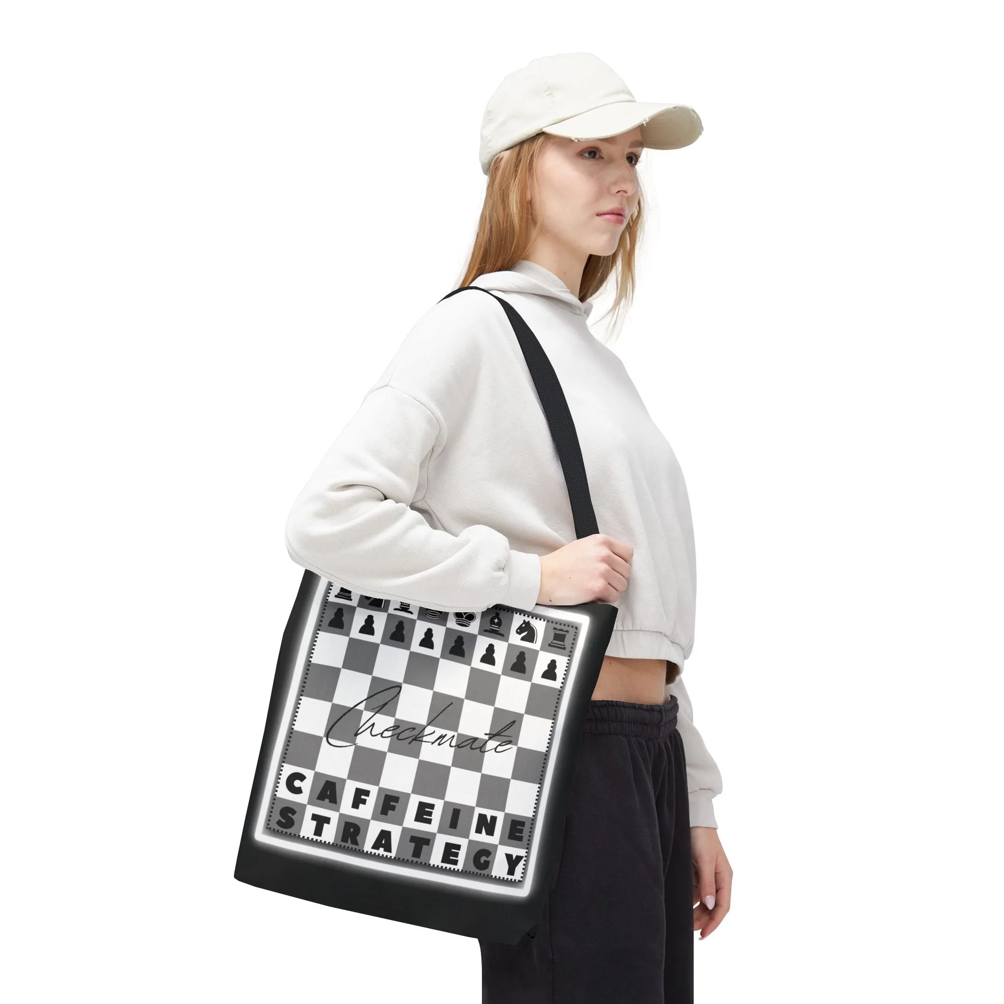 Chess Lover Black Tote Bag - Checkmate Coffee Strategy Gift, Stylish Chessboard Tote for Players, Unique Chess Accessories for Work & Travel