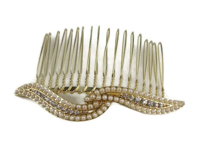 Gold Pearl Crystal Hair Comb