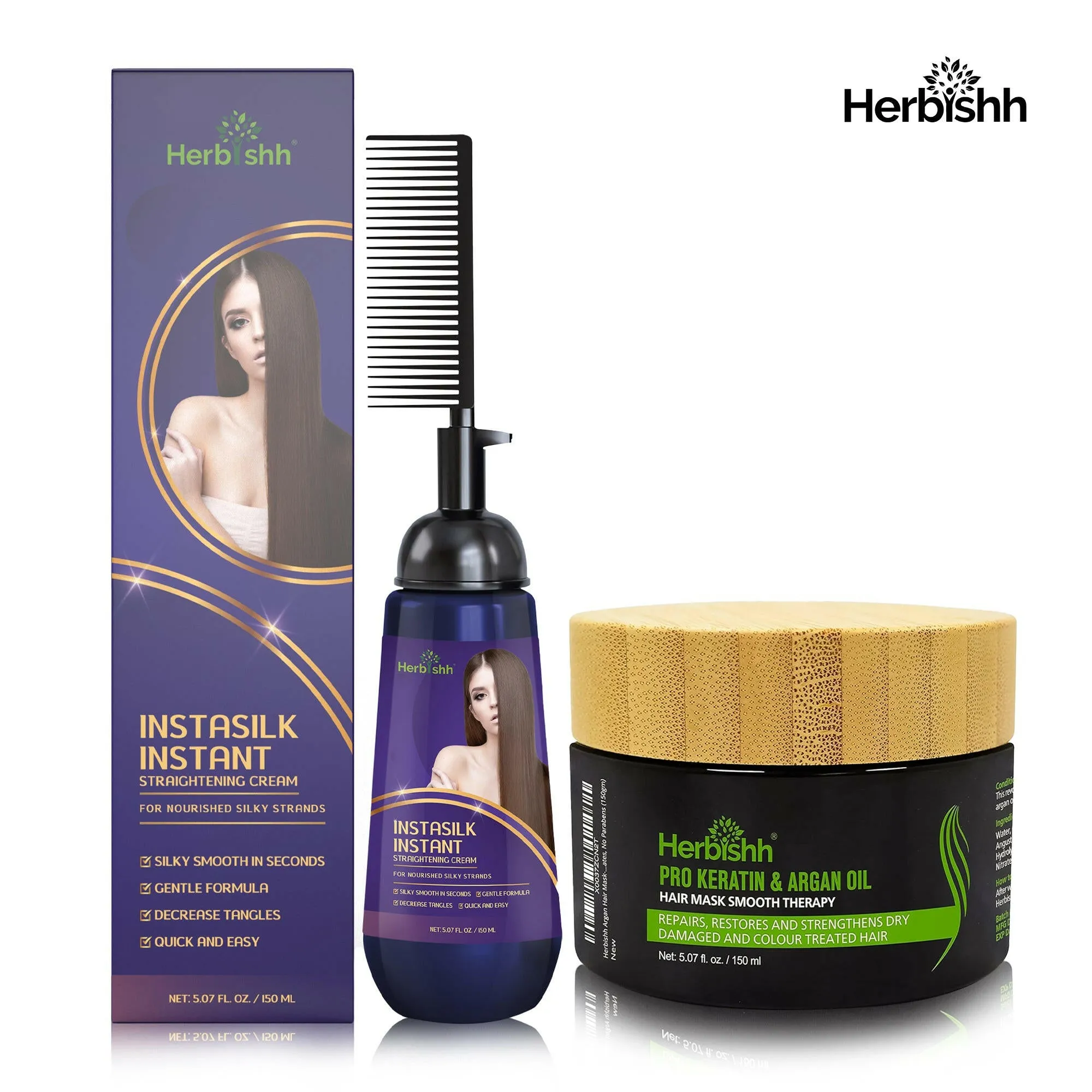 Hair Straightener Cream with Applicator Comb Brush & hair mask - Herbishh