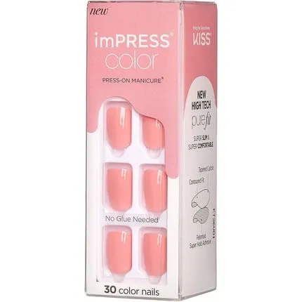 Impress Color Pretty Pink Gel Nail Set with Purefit Technology - Includes Prep Pad Mini Cuticle File and 30 Press-On Nails Kiss