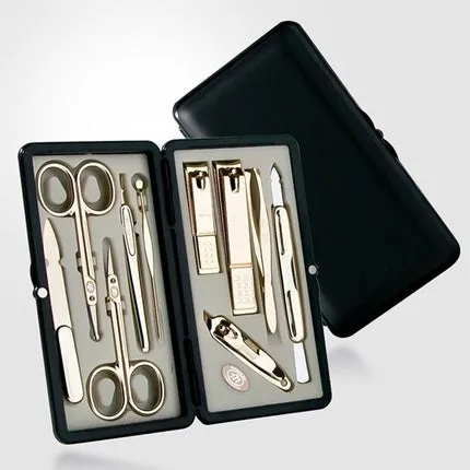 Manicure and pedicure care set for travel TS-2100G – 10 pcs. , gold Three Seven 777