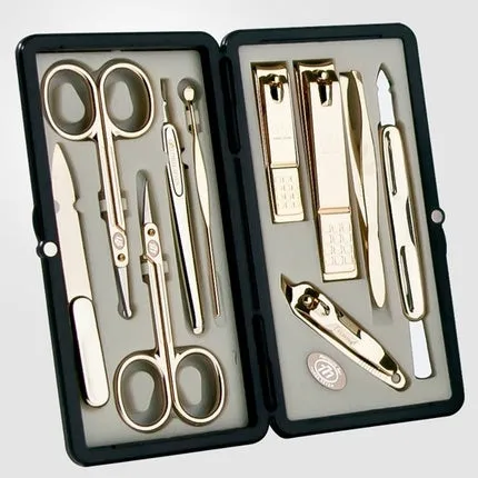 Manicure and pedicure care set for travel TS-2100G – 10 pcs. , gold Three Seven 777