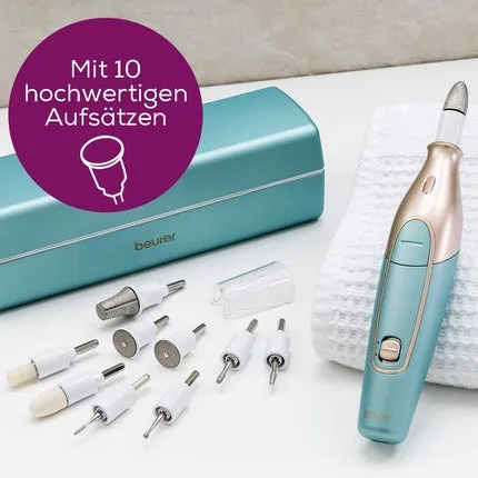 Manicure and pedicure set Mp 84 with electric nail file and 10 attachments - includes LED light and storage case - up to 4400 rpm , Beurer