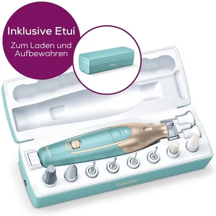 Manicure and pedicure set Mp 84 with electric nail file and 10 attachments - includes LED light and storage case - up to 4400 rpm , Beurer