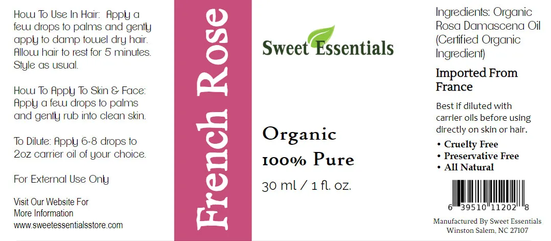 Organic French Rose Essential Oil - Rosa Damascena - Imported from France