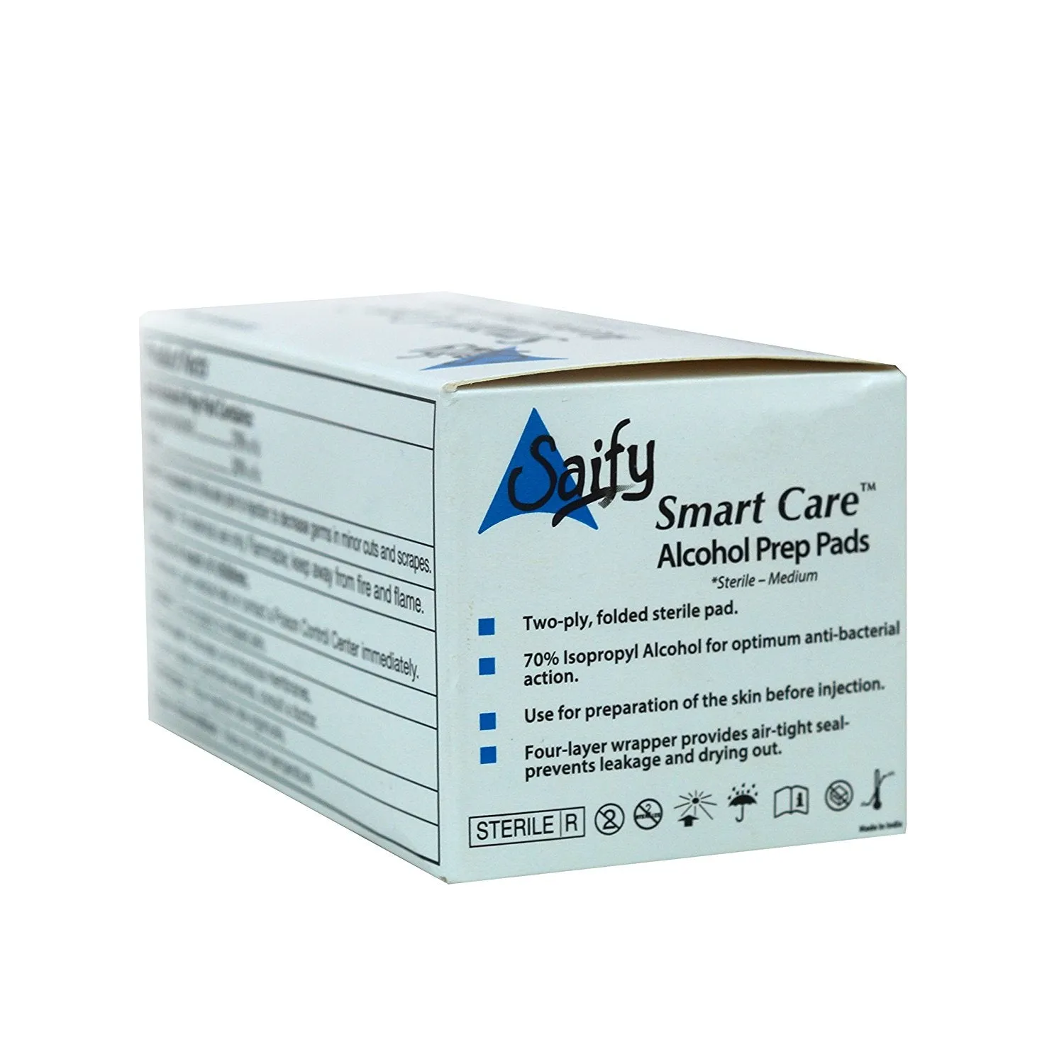 Smart Care® Sterile Swabs Antiseptic Prep Emergency Disinfectant Wipes First aid Pads Antibacterial Cleanser Portable for Home Outdoor (Medium) (100 Count)