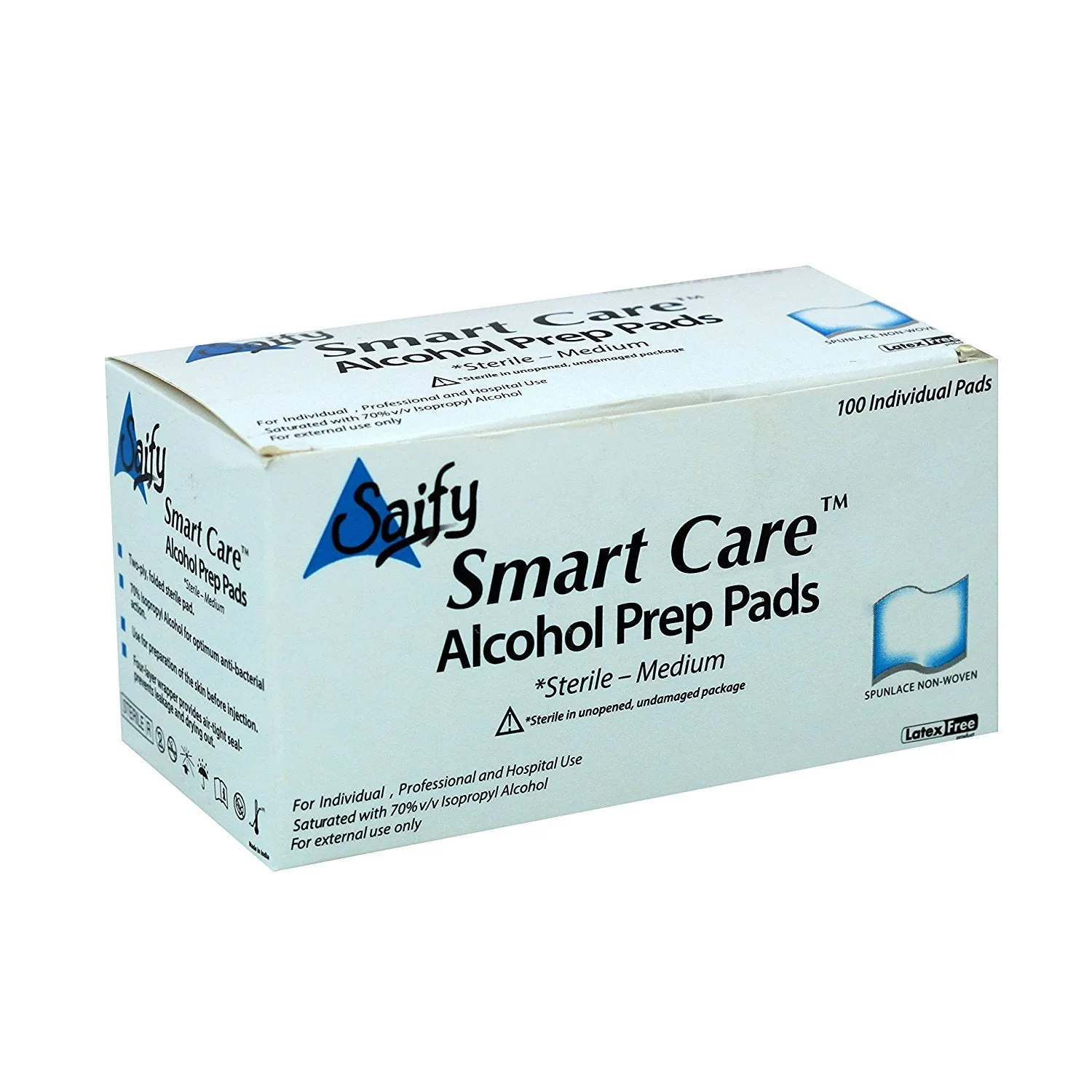 Smart Care® Sterile Swabs Antiseptic Prep Emergency Disinfectant Wipes First aid Pads Antibacterial Cleanser Portable for Home Outdoor (Medium) (100 Count)