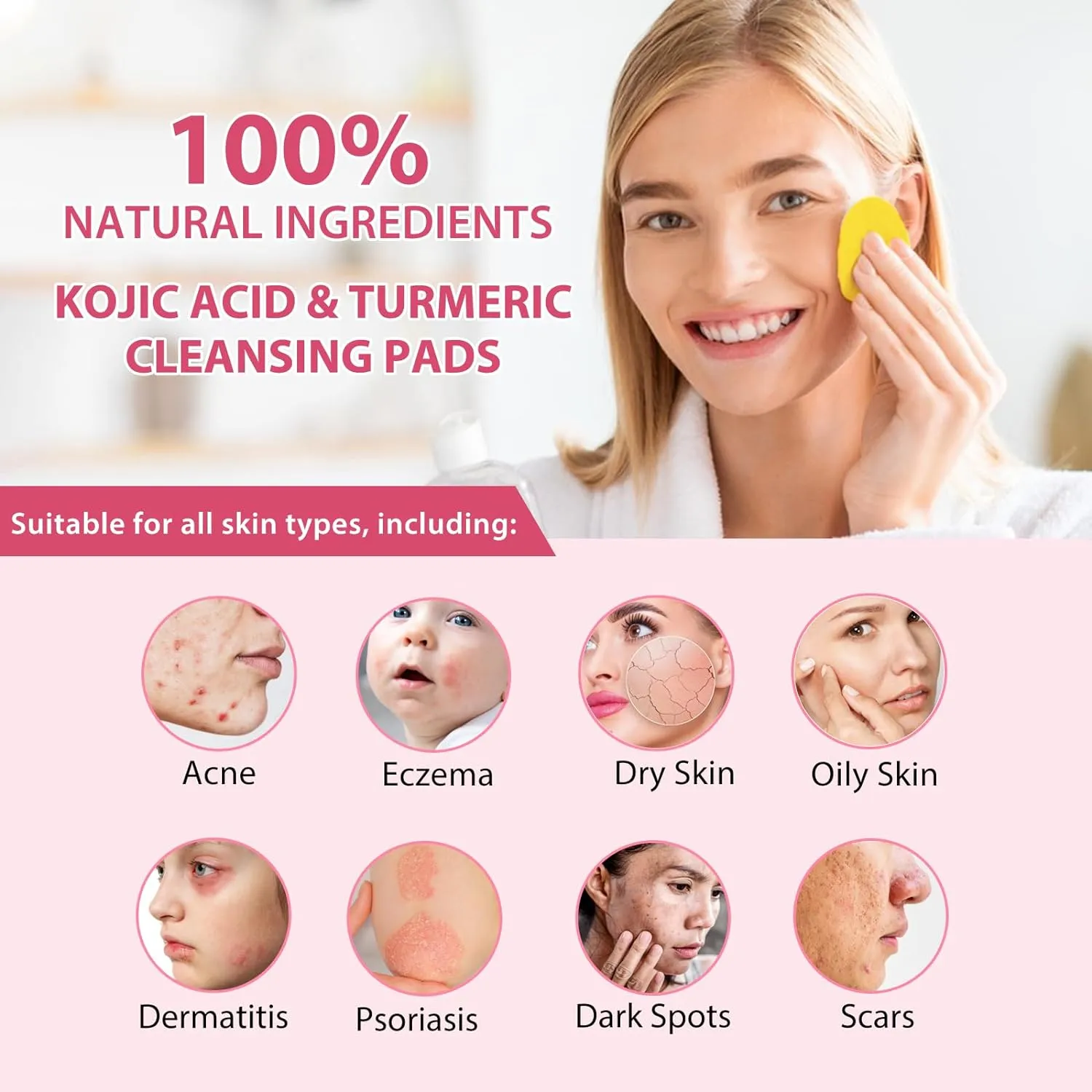 Turmeric Cleansing Pads,Kojic Acid and Turmeric Cleansing Pads for Face and Body 40 PCS,Balance Skin Oil And Water
