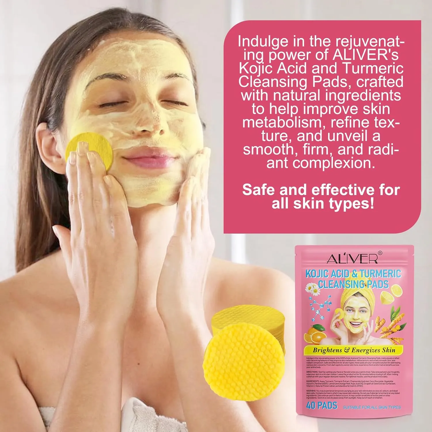 Turmeric Cleansing Pads,Kojic Acid and Turmeric Cleansing Pads for Face and Body 40 PCS,Balance Skin Oil And Water